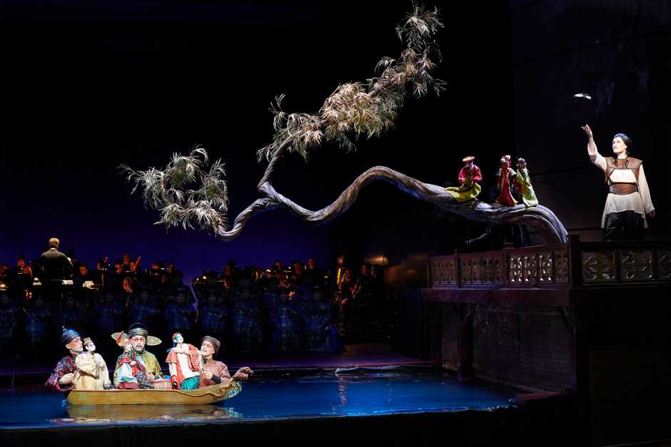 Michael Uloth (left), Anatoli Sivko, Lauren Eberwein and Jane Archibald in the Canadian Opera Company production of The Nightingale & Other Short Fables. Image by Michael Cooper.